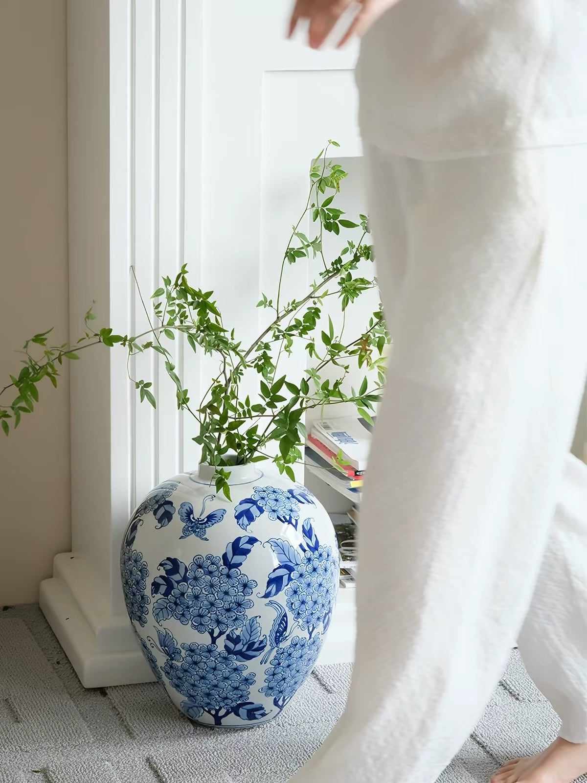 Blue and White Porcelain "Abundance" Vase – Handcrafted Butterfly and Floral Decorative Vase