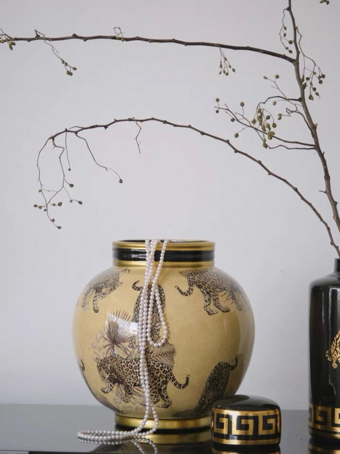 Savannah Duo Ceramic Vase Set – Leopard Gold and Panther Black Sculptural Vases