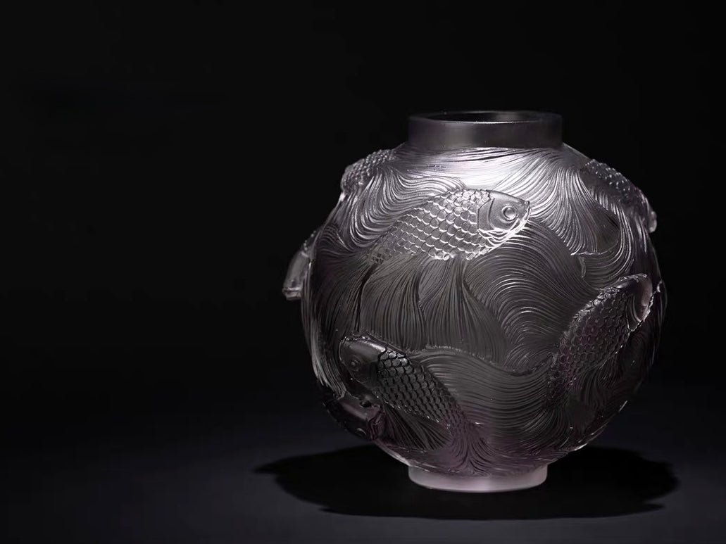 Handcrafted Crystal Glass "Koi in Motion" Vase – Collector's Art Glass Sculpture