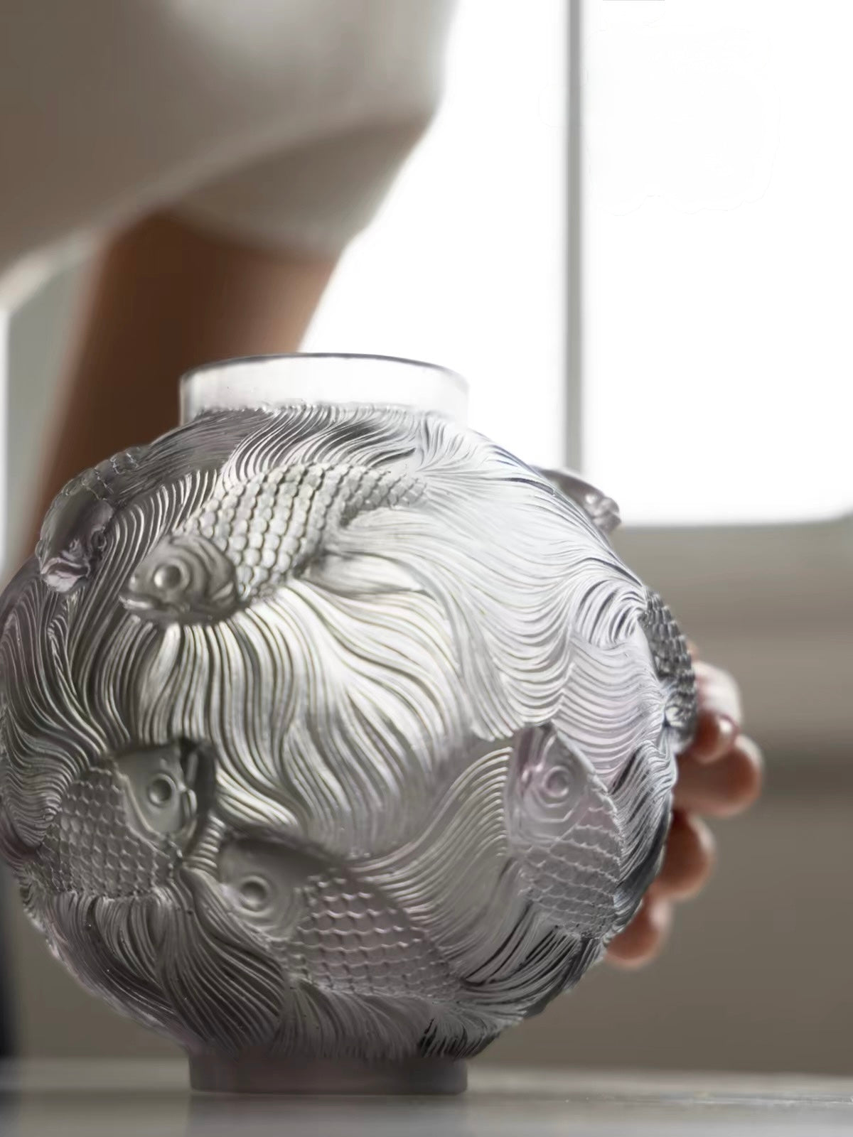 Handcrafted Crystal Glass "Koi in Motion" Vase – Collector's Art Glass Sculpture