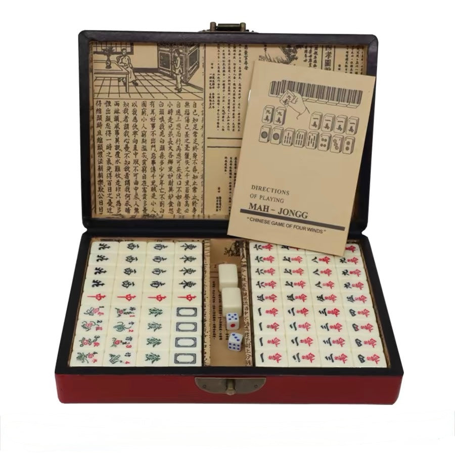 Vintage Travel Mahjong Set with English Guide