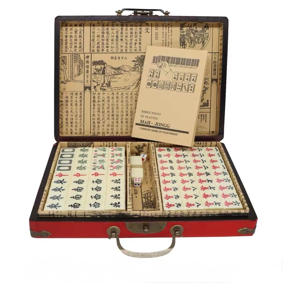 Vintage Travel Mahjong Set with English Guide