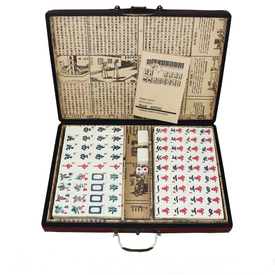 Vintage Travel Mahjong Set with English Guide