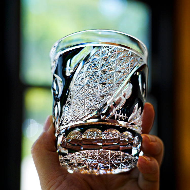 Edo Kiriko Handcrafted Midnight Asanoha Whisky Glass – A Profound Pattern of Protection in Crystal