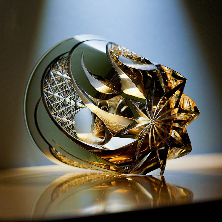 Edo Kiriko Handcrafted Shadow Luminary Whisky Glass – A Dance of Light and Depth in Crystal