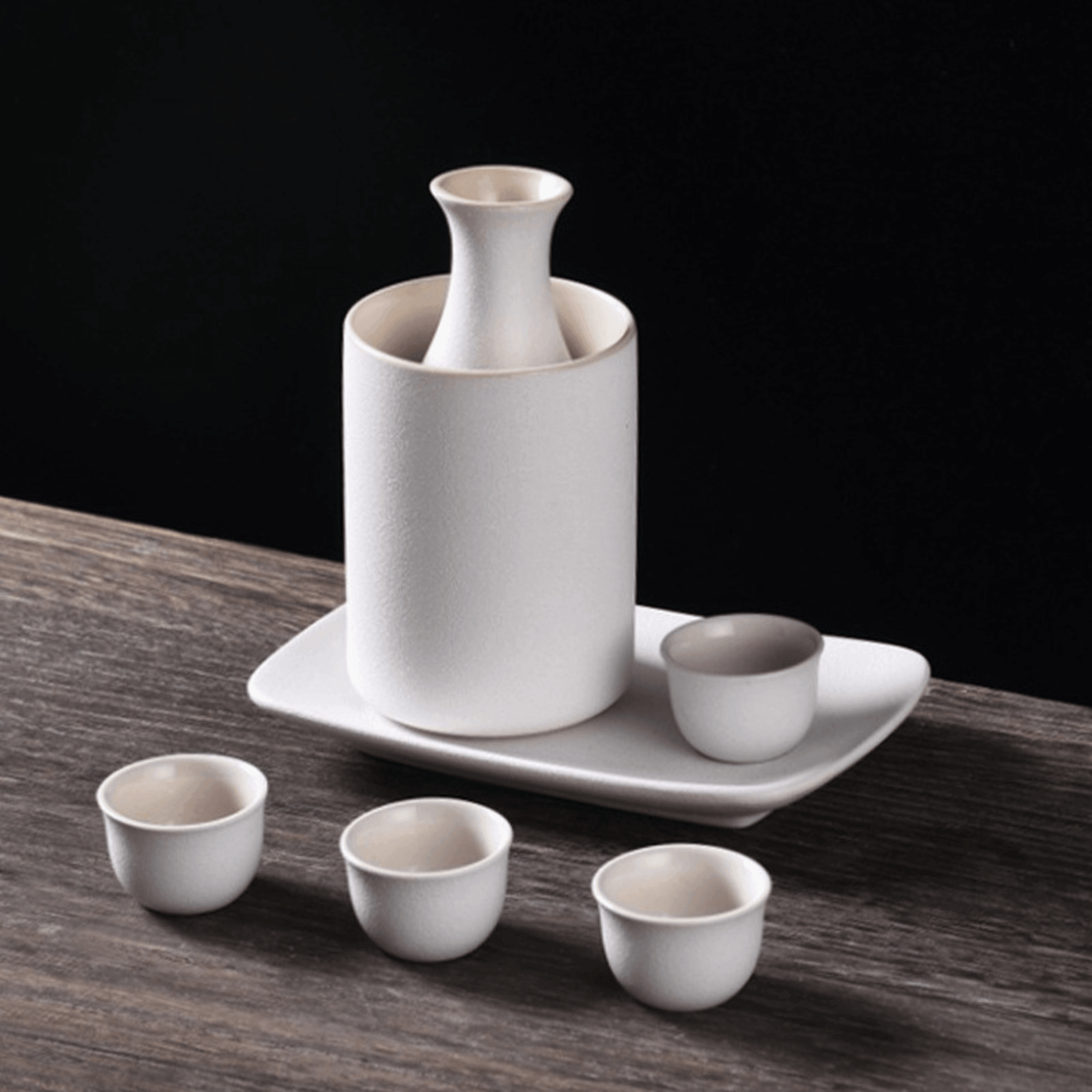 Traditional Japanese Ceramic Sake Set – Flagon, Warmer & 4 Cups