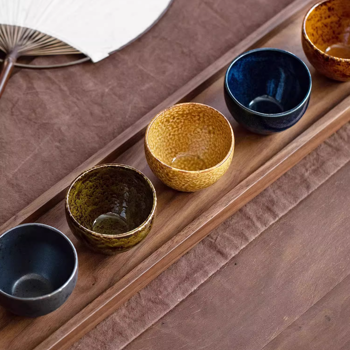 Mino Ware "Autumn Harmony" Tea Cup Set of Five – A Celebration of Seasonal Beauty