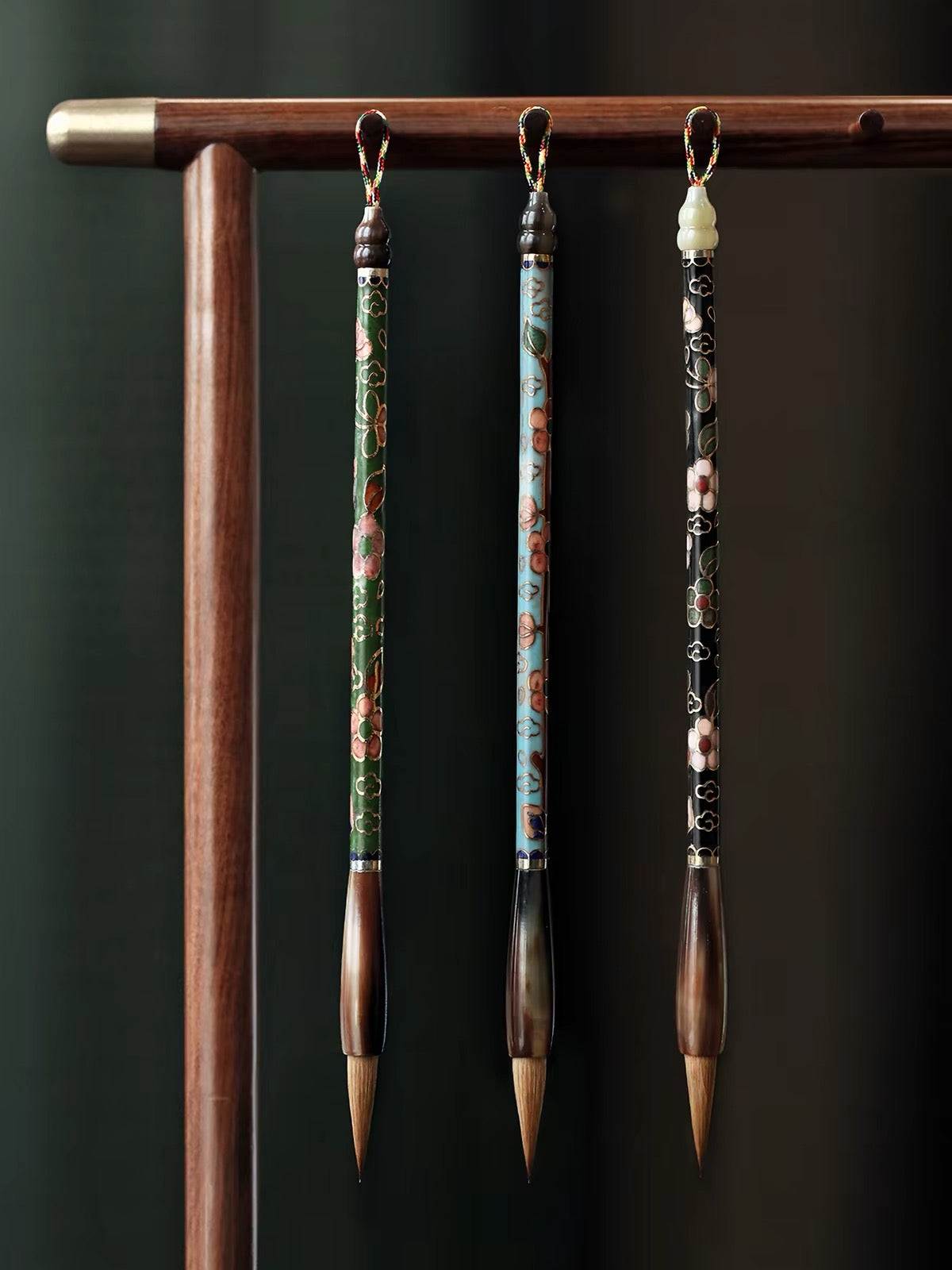 Cloisonné and Mother-of-Pearl Calligraphy Brush Gift Set