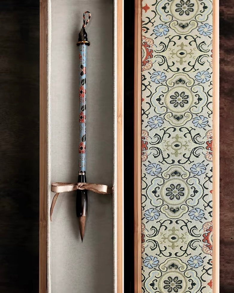 Cloisonné and Mother-of-Pearl Calligraphy Brush Gift Set