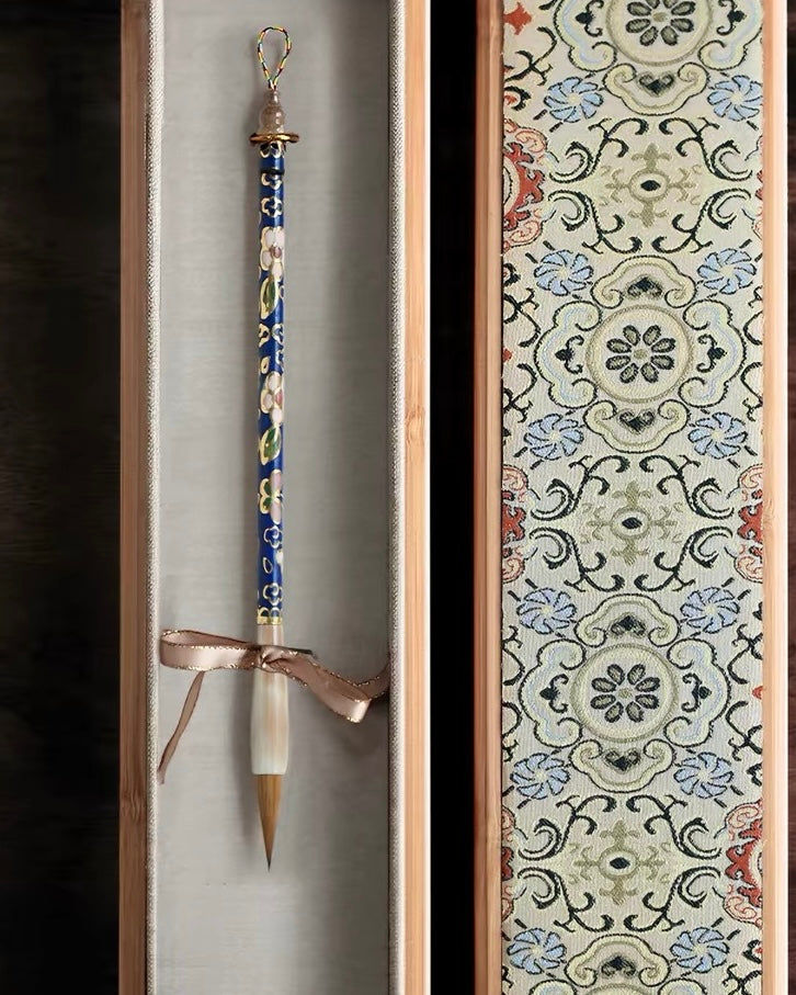 Cloisonné and Mother-of-Pearl Calligraphy Brush Gift Set