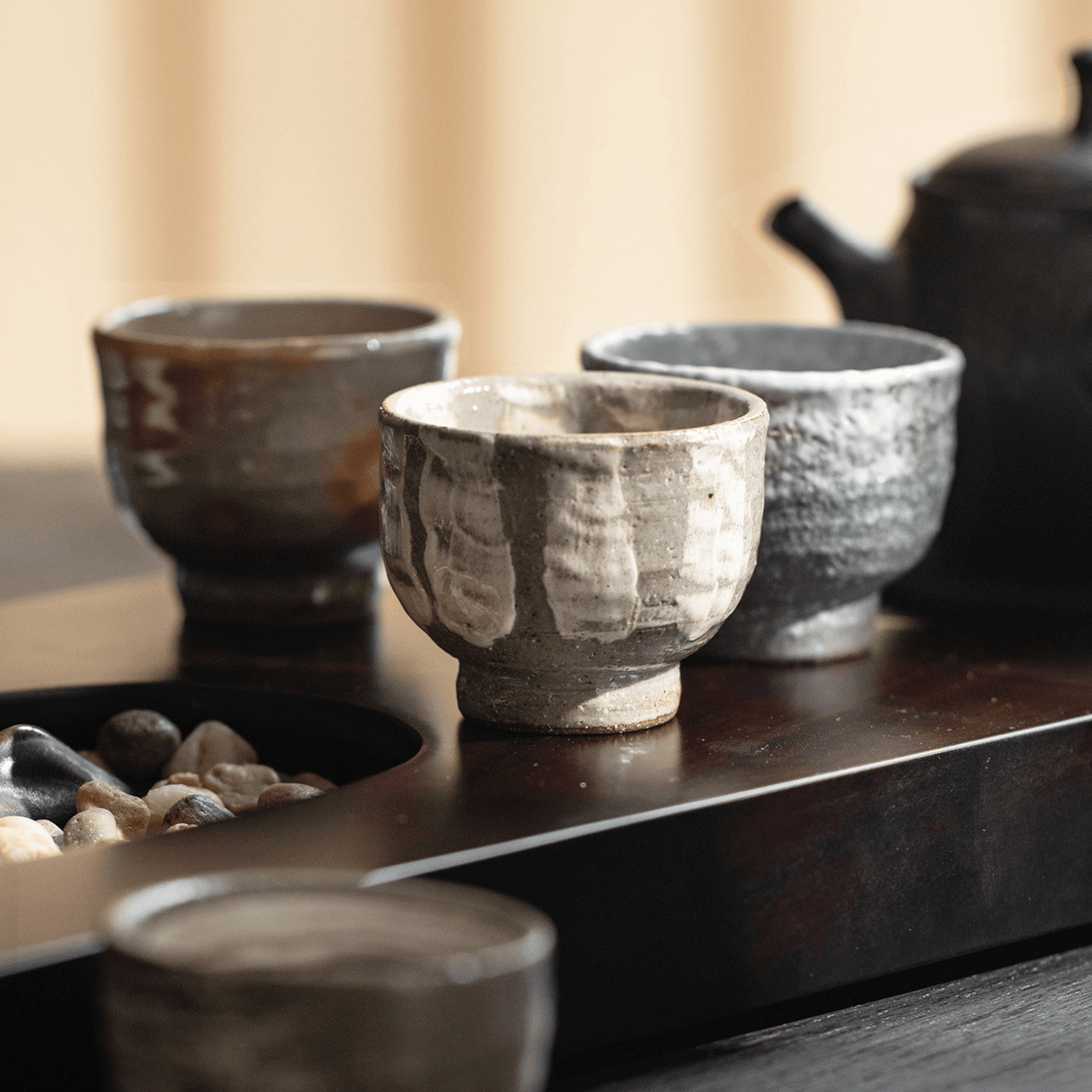 Japanese Handcrafted Sandy Textured Banko Ware Tea Cup Set – Earthy Elegance for Your Tea Ritual