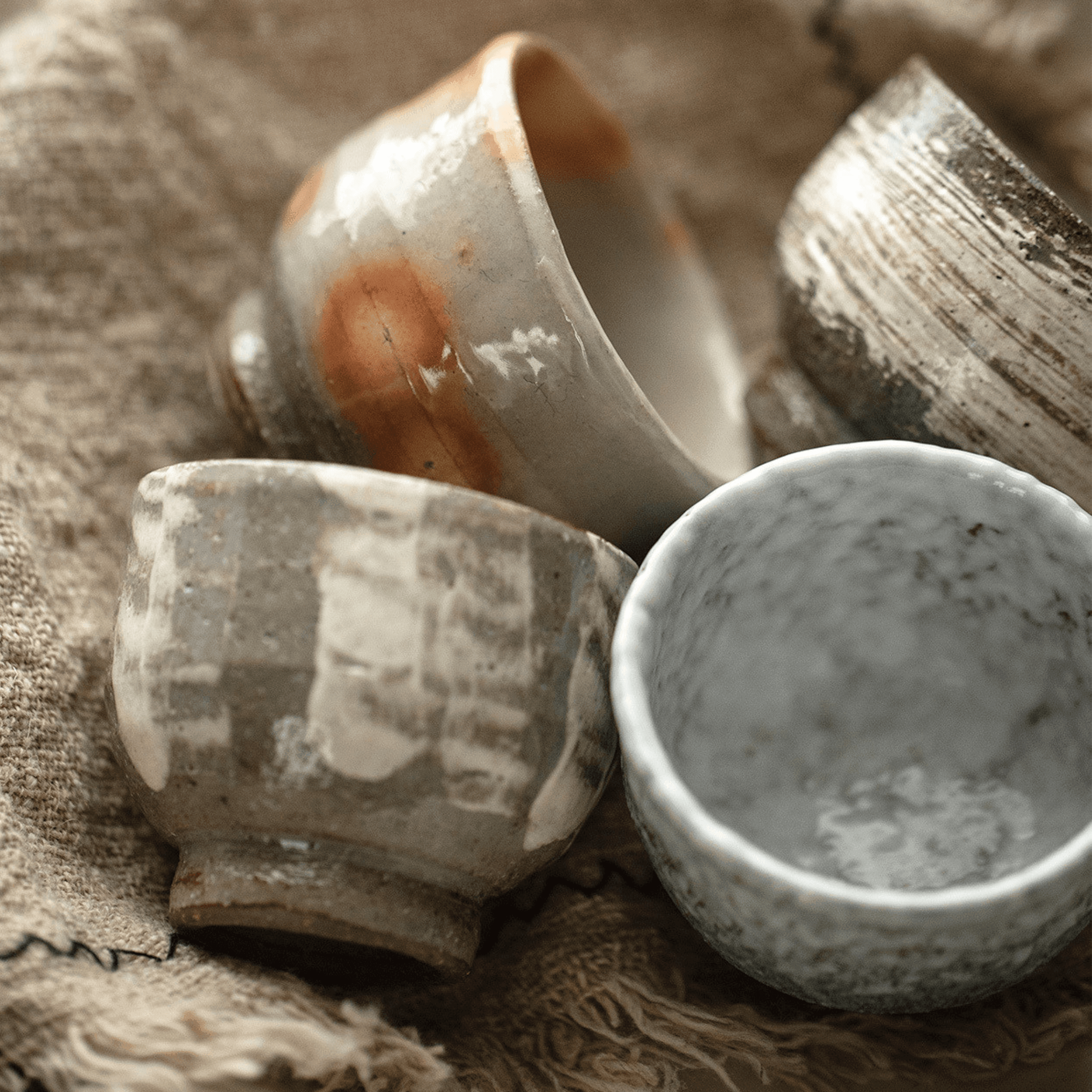 Japanese Handcrafted Sandy Textured Banko Ware Tea Cup Set – Earthy Elegance for Your Tea Ritual