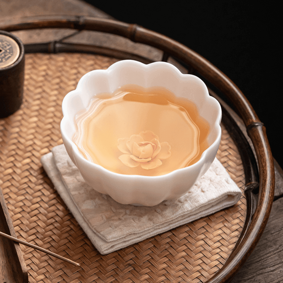 Handcrafted Ceramic Tea Cup & Mini Plate Set with Embedded Rose – Artistry in Bloom