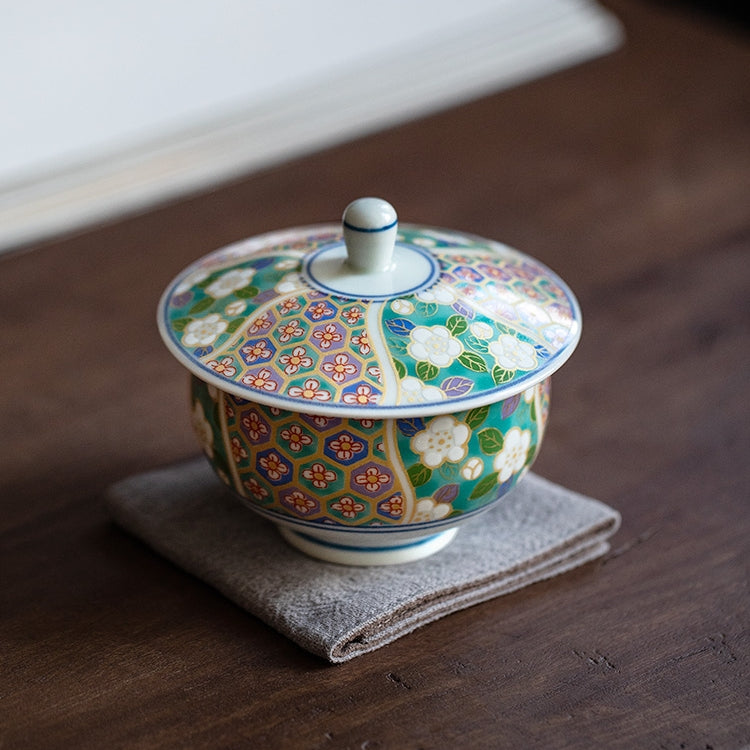 Authentic Japanese Arita-yaki Retro Style Hand-Applied Gold Decal Sancai Gaiwan