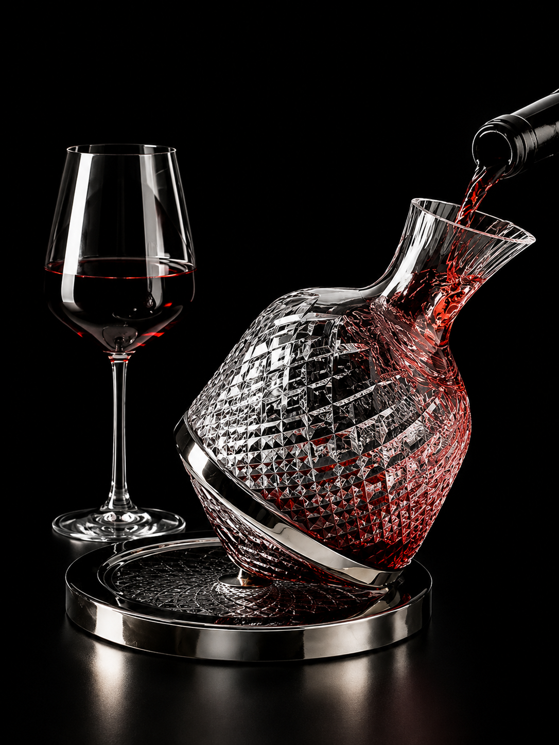 Luxury 360° Rotating Crystal Hand-Blown Wine Decanter – Elevate Every Pour