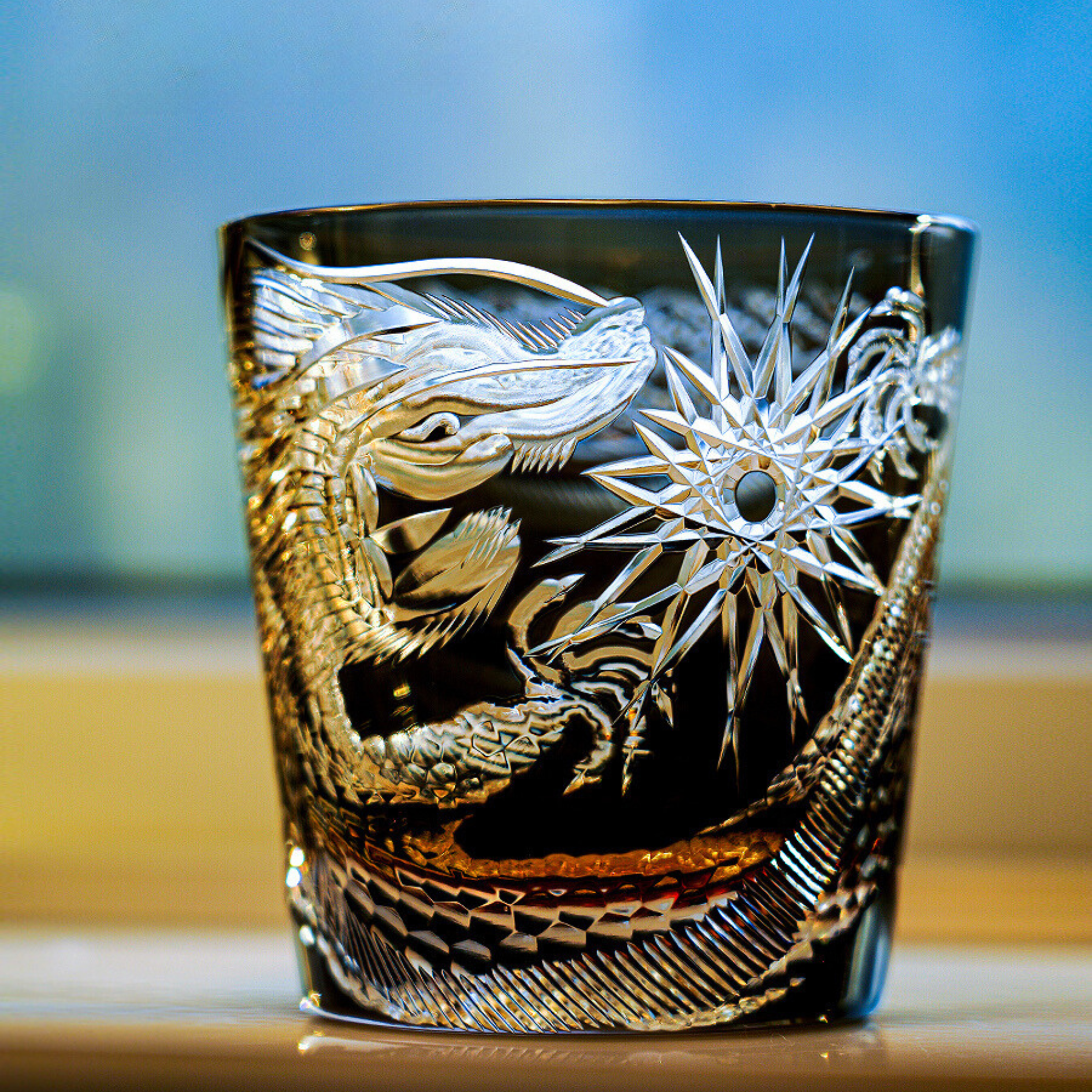 Edo Kiriko Handcrafted Soaring Dragon Whisky Glass – An Ascendant Myth in Crystal