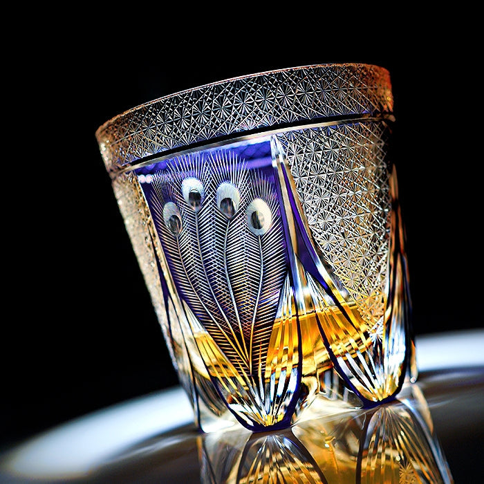 Edo Kiriko Handcrafted Violet Peacock Whisky Glass – A Royal Bloom in Crystal