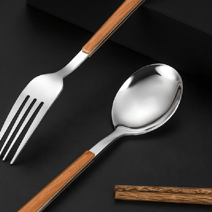Stainless Steel Utensil Set with Wooden Handles – Modern Elegance for Every Meal