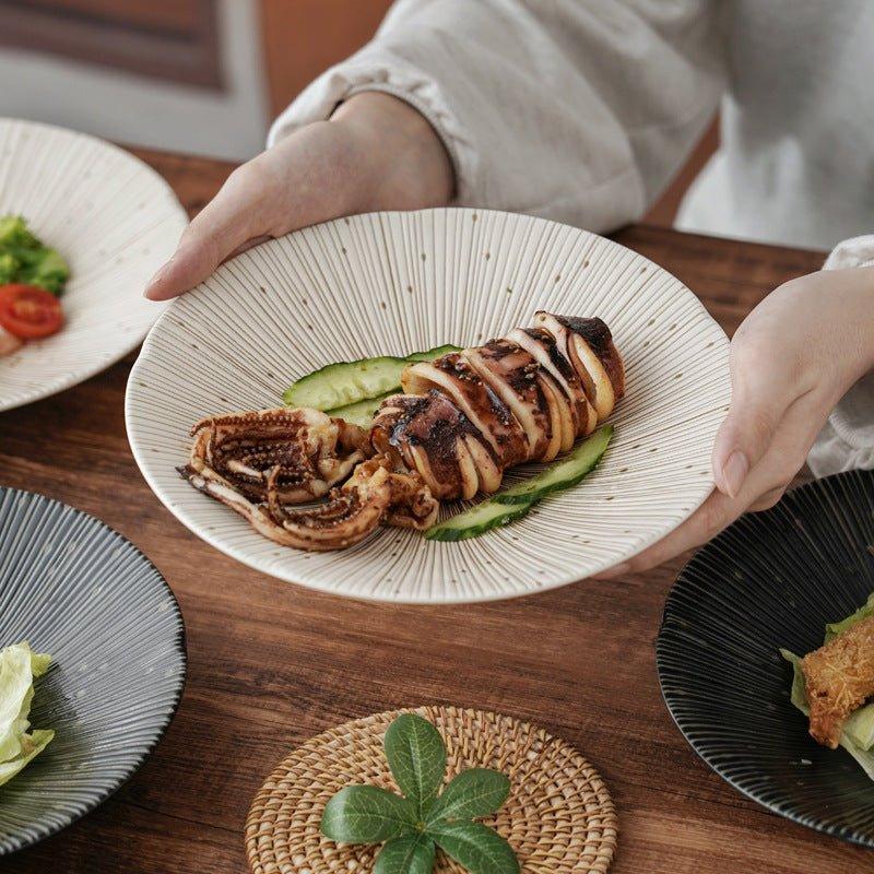 Japanese Mino Ware Wrinkled Plates | Handcrafted Ceramic
