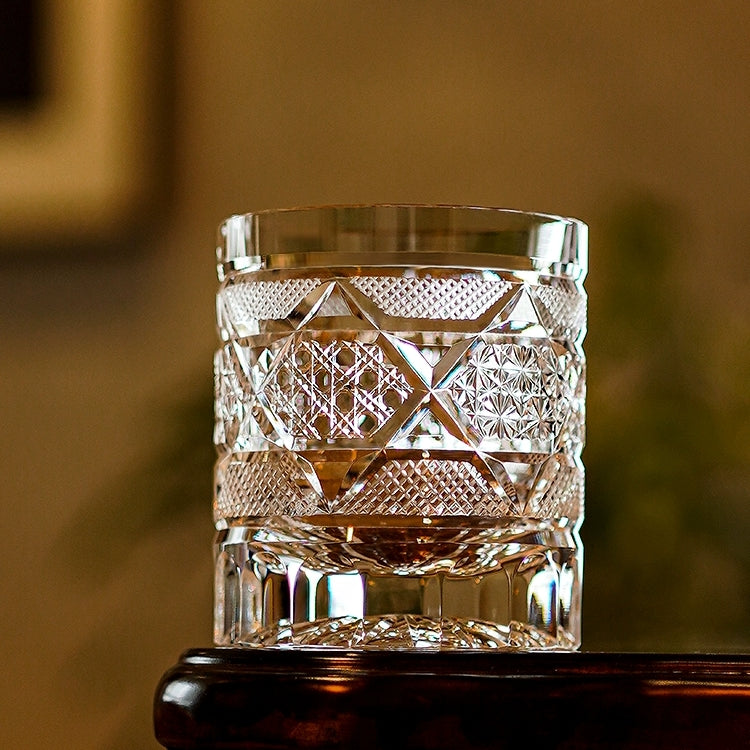 Edo Kiriko Handcrafted Hexagonal Chrysanthemum Whisky Glass – A Geometric Bloom of Refinement
