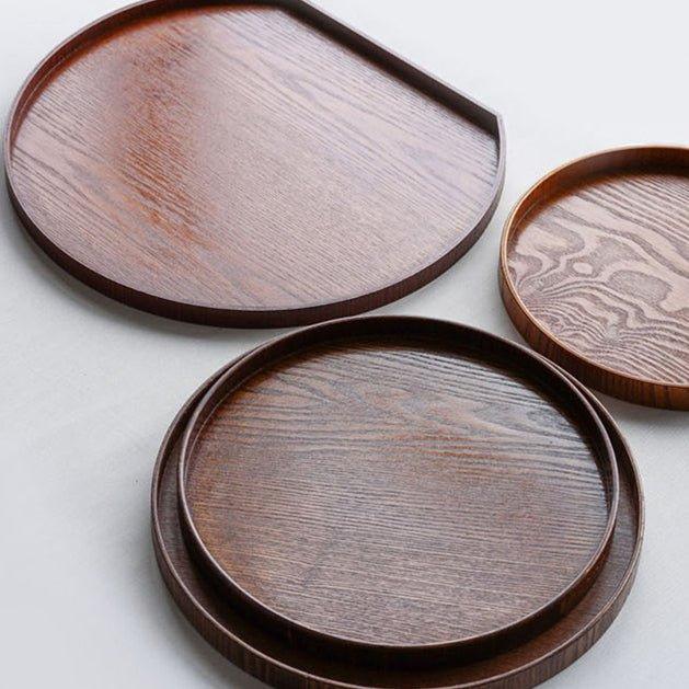 Japanese Brown Wooden Round Tray - Thumbnail 2