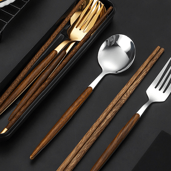 Stainless Steel Utensil Set with Wooden Handles – Modern Elegance for Every Meal