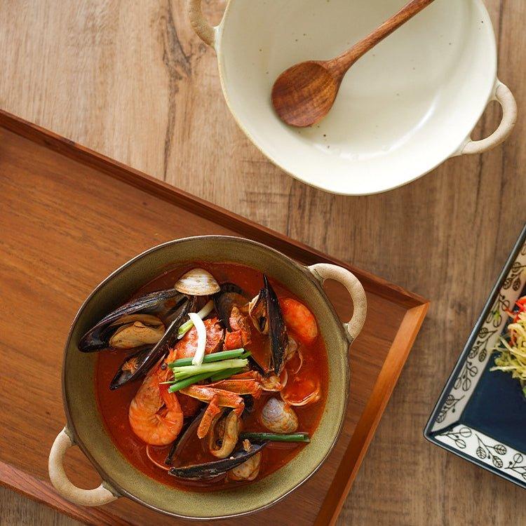 Handcrafted Japanese Ceramic Bowl with Handles – Rustic Charm for Every Meal