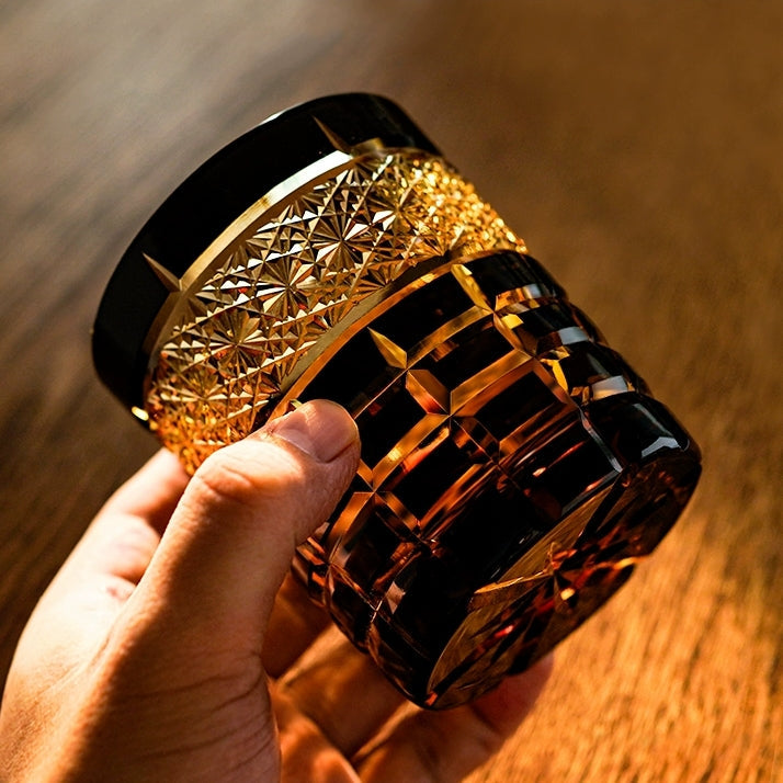 Edo Kiriko Handcrafted Diamond Amber Whisky Glass – A Jewel of Japanese Craftsmanship