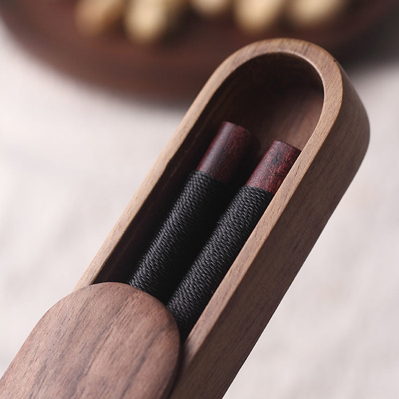 Black Walnut Chopsticks with Decorative Thread in a Wooden Box