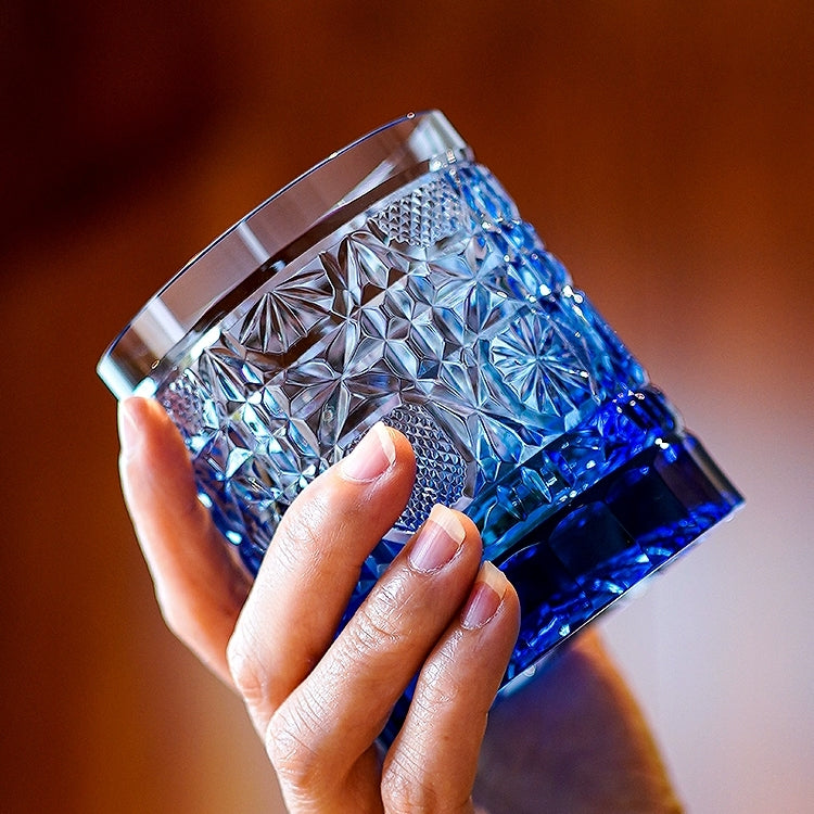 Edo Kiriko Handcrafted Octagonal Chrysanthemum Whisky Glass – A Geometric Bloom of Elegance