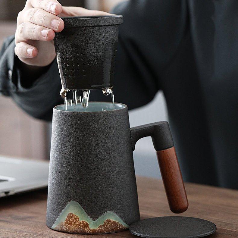 Mountain Themed Ceramic Tea Cups With Filter