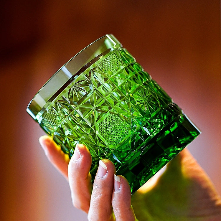 Edo Kiriko Handcrafted Octagonal Chrysanthemum Whisky Glass – A Geometric Bloom of Elegance