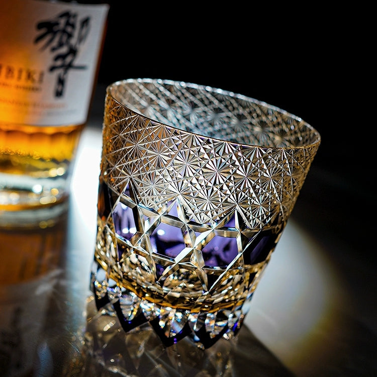 Edo Kiriko Handcrafted "Fluorite" Whisky Glass - Dazzling Clarity with Wooden Box