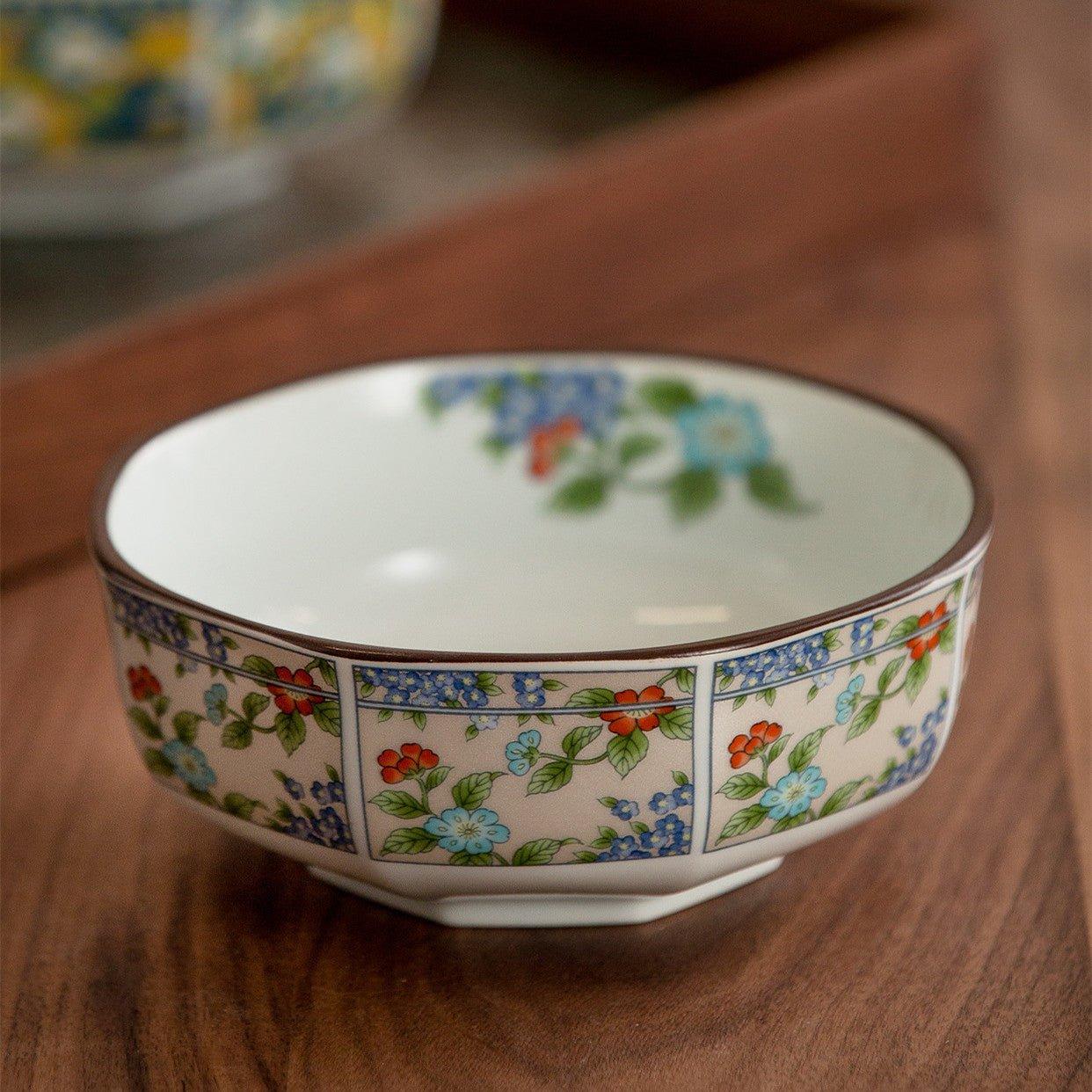 Japanese Mino Ware "Court Dyed Brocade" Octagonal Bowls Set – A Tapestry of Tradition
