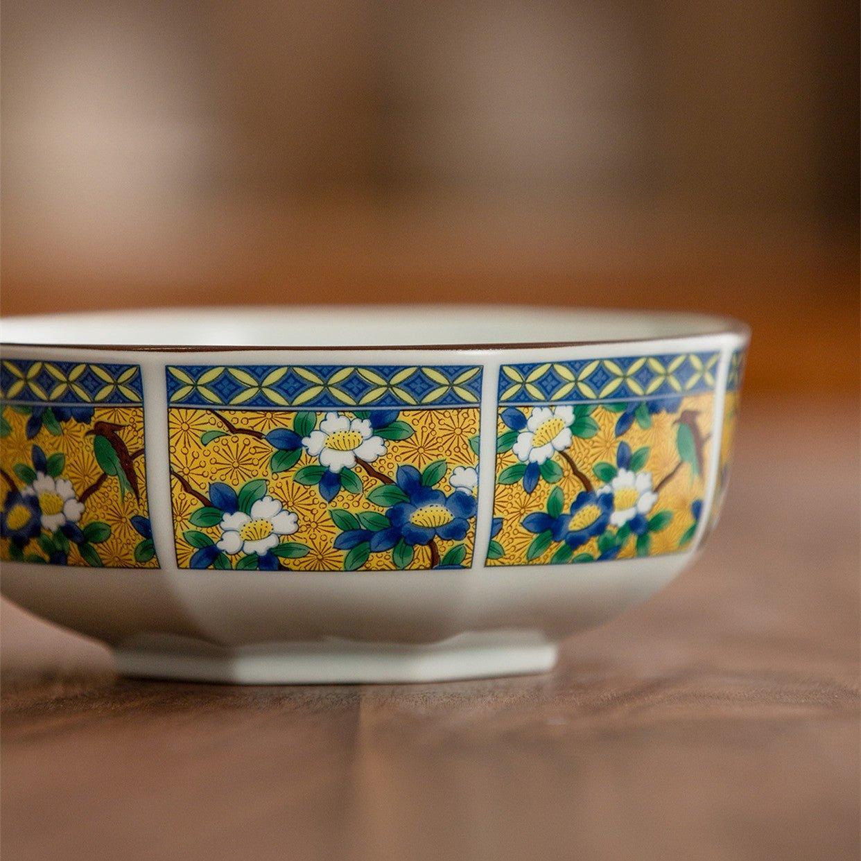 Japanese Mino Ware "Court Dyed Brocade" Octagonal Bowls Set – A Tapestry of Tradition