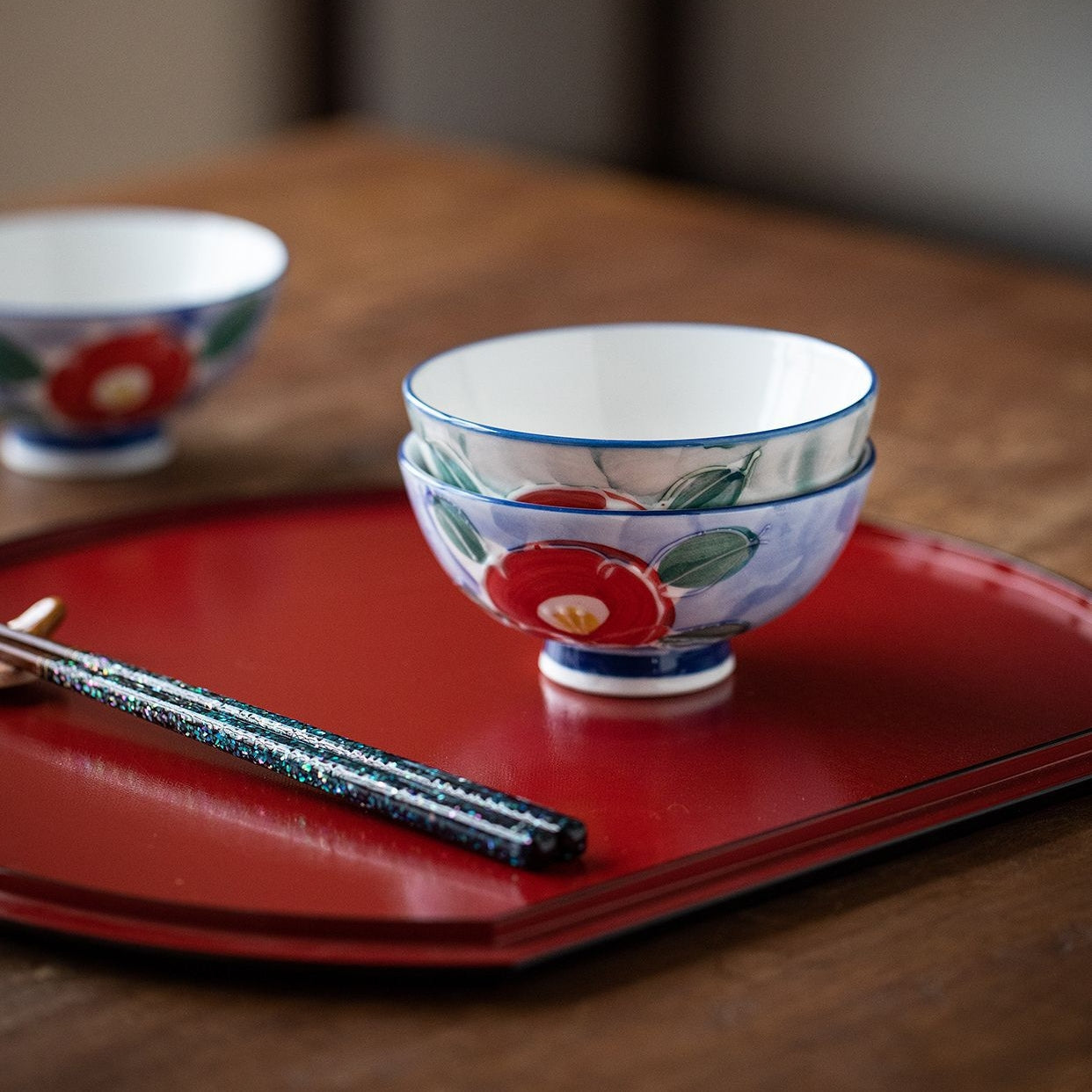 Japanese Mino-yaki Hand-Painted Floral Bowl Set - Thumbnail 5