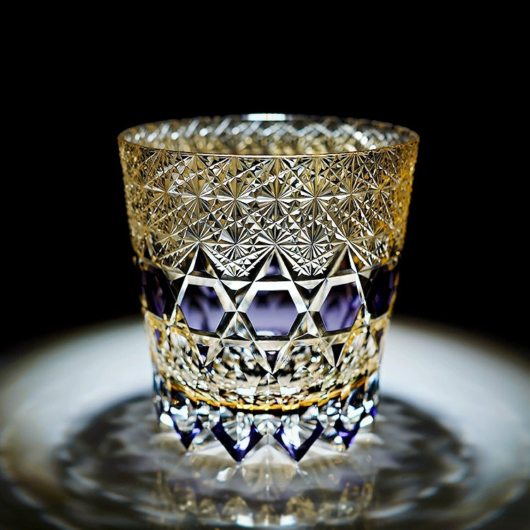 Edo Kiriko Handcrafted "Fluorite" Whisky Glass - Dazzling Clarity with Wooden Box