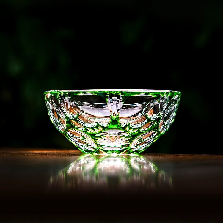 Edo Kiriko Handcrafted Jade Blossom Artistry Glass – A Verdant Dream in Crystal