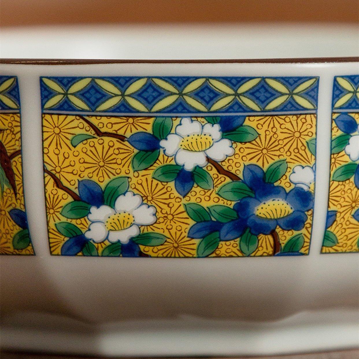 Japanese Mino Ware "Court Dyed Brocade" Octagonal Bowls Set – A Tapestry of Tradition