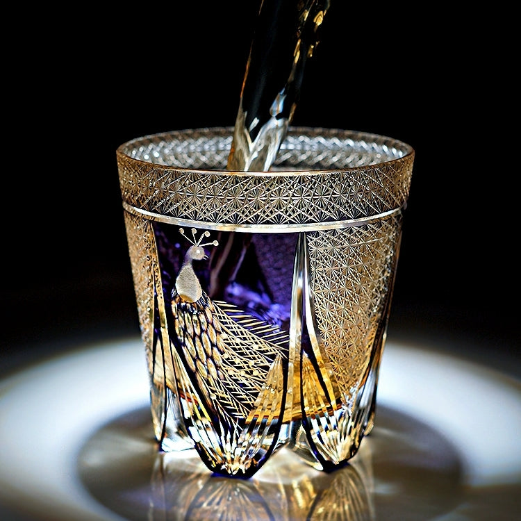 Edo Kiriko Handcrafted Violet Peacock Whisky Glass – A Royal Bloom in Crystal