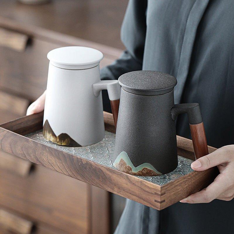 Mountain Themed Ceramic Tea Cups With Filter