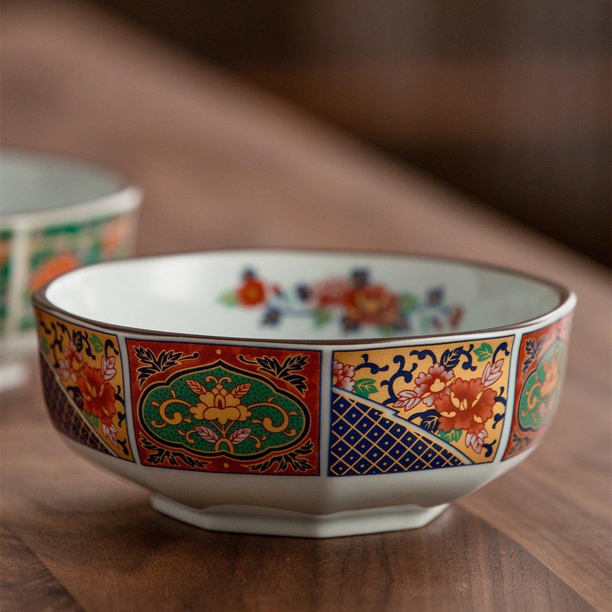 Japanese Mino Ware "Court Dyed Brocade" Octagonal Bowls Set – A Tapestry of Tradition
