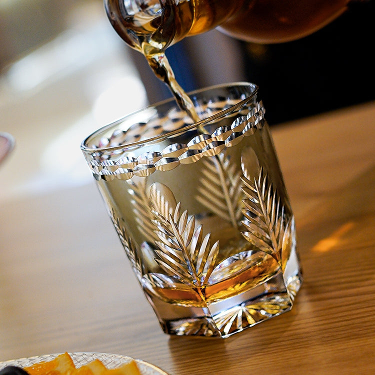 Edo Kiriko Handcrafted Feather Motif Whisky Glass – A Graceful Expression of Light and Freedom