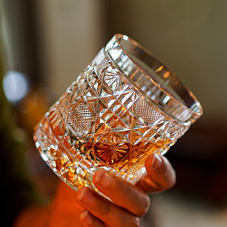 Edo Kiriko Handcrafted Octagonal Chrysanthemum Whisky Glass – A Geometric Bloom of Elegance