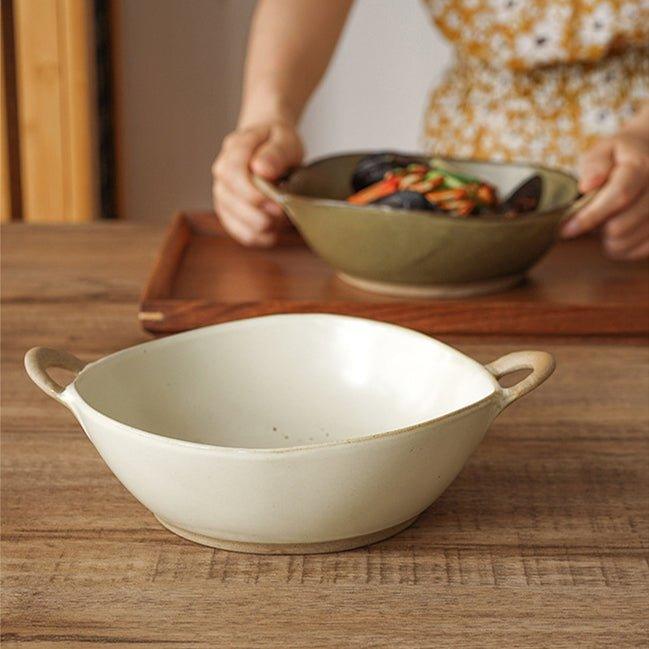 Handcrafted Japanese Ceramic Bowl with Handles – Rustic Charm for Every Meal