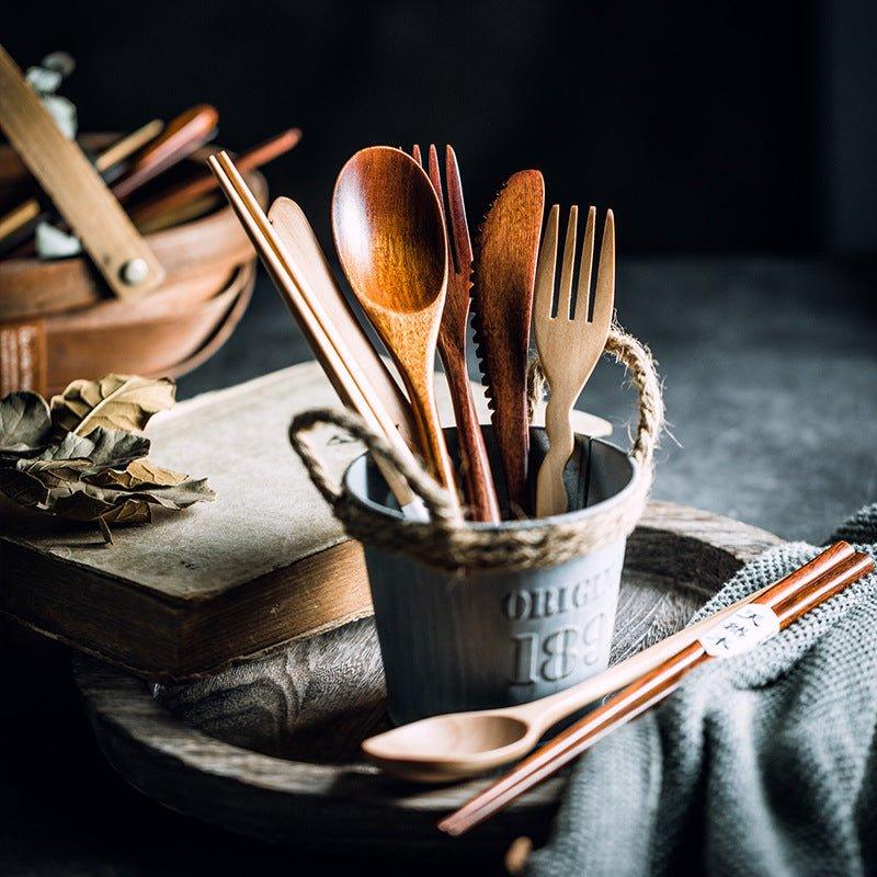 Japanese Plain Style Wooden Utensil Set - Thumbnail 4