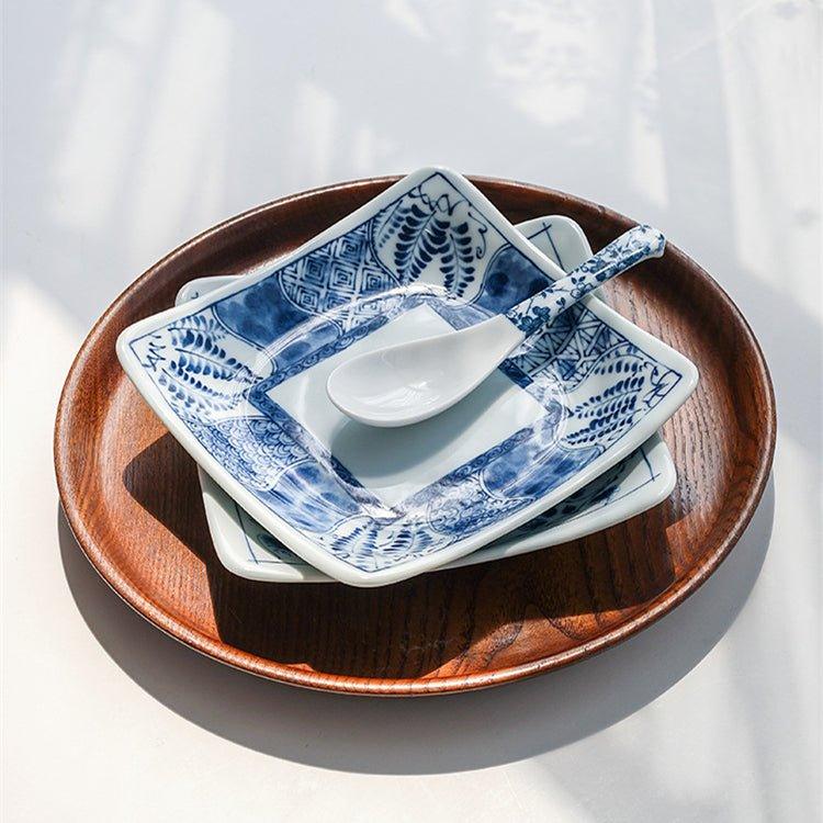 Mino Ware Sometsuke Japanese Retro Square Plate - Thumbnail 4