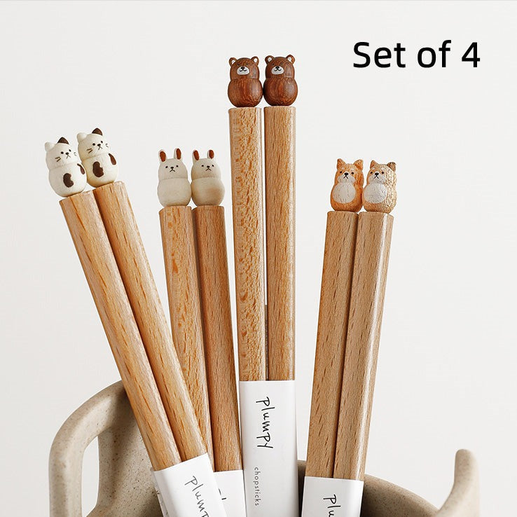 Japanese Handcrafted Pet Sculpture Wooden Children's Chopsticks