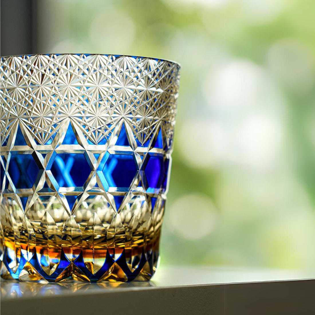 Edo Kiriko Handcrafted Sapphire Fluorite Whisky Glass – A Kaleidoscope of Deep Radiance