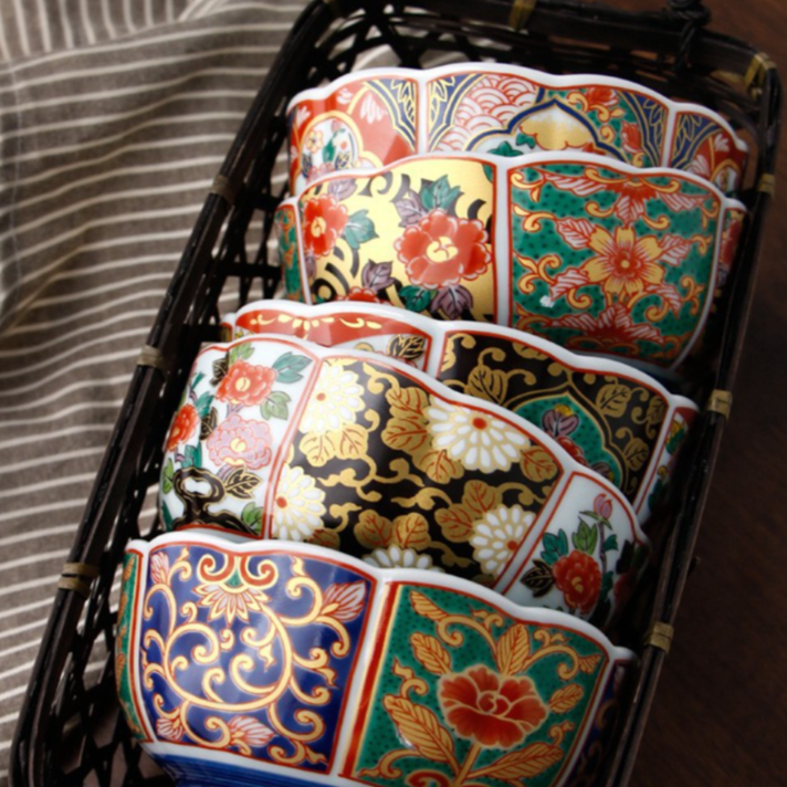 Japanese Handcrafted Mino Ware Court Dyed Bowls Set of Five